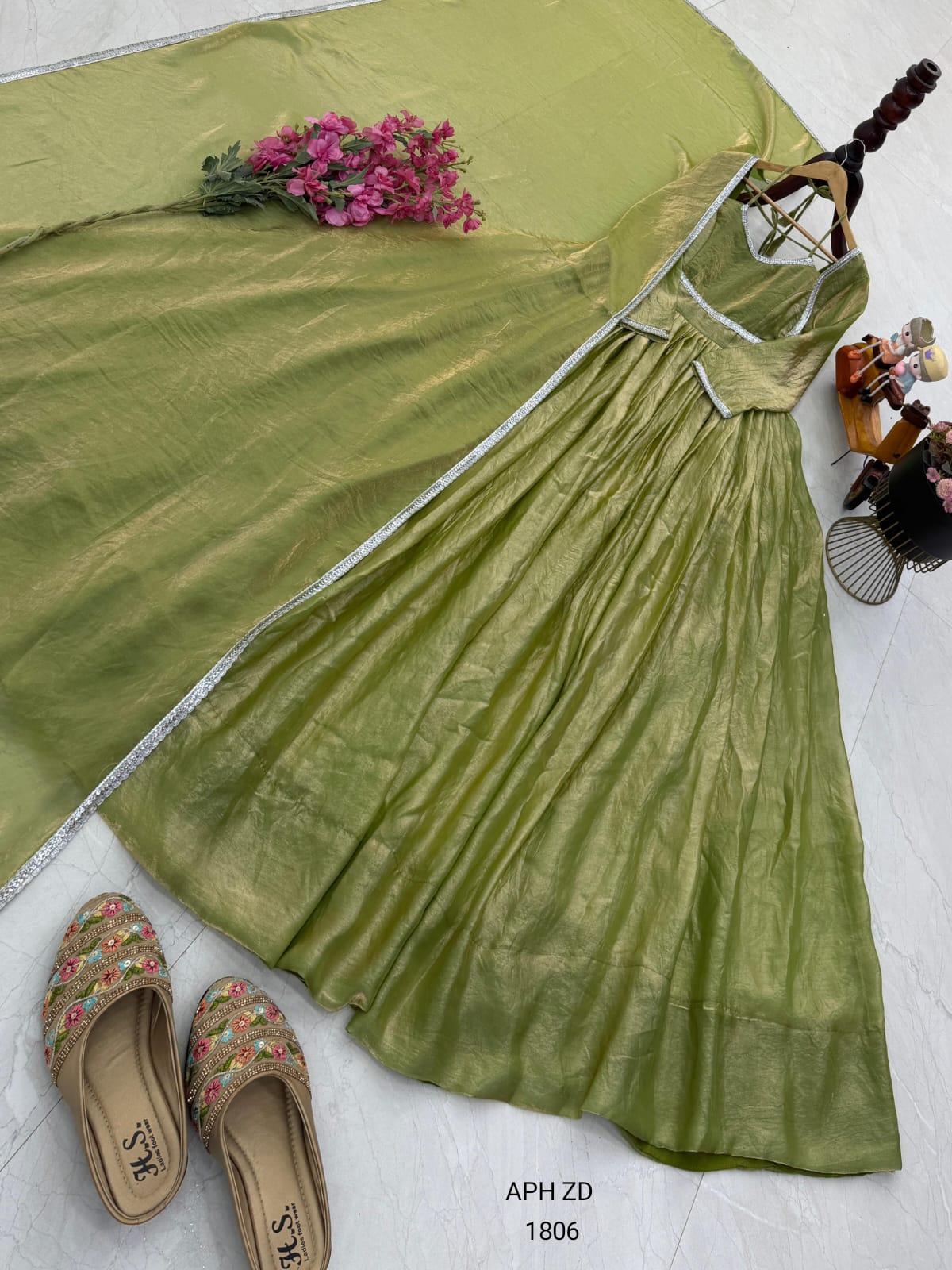 Elegant Olive Green Designer Anarkali Gown